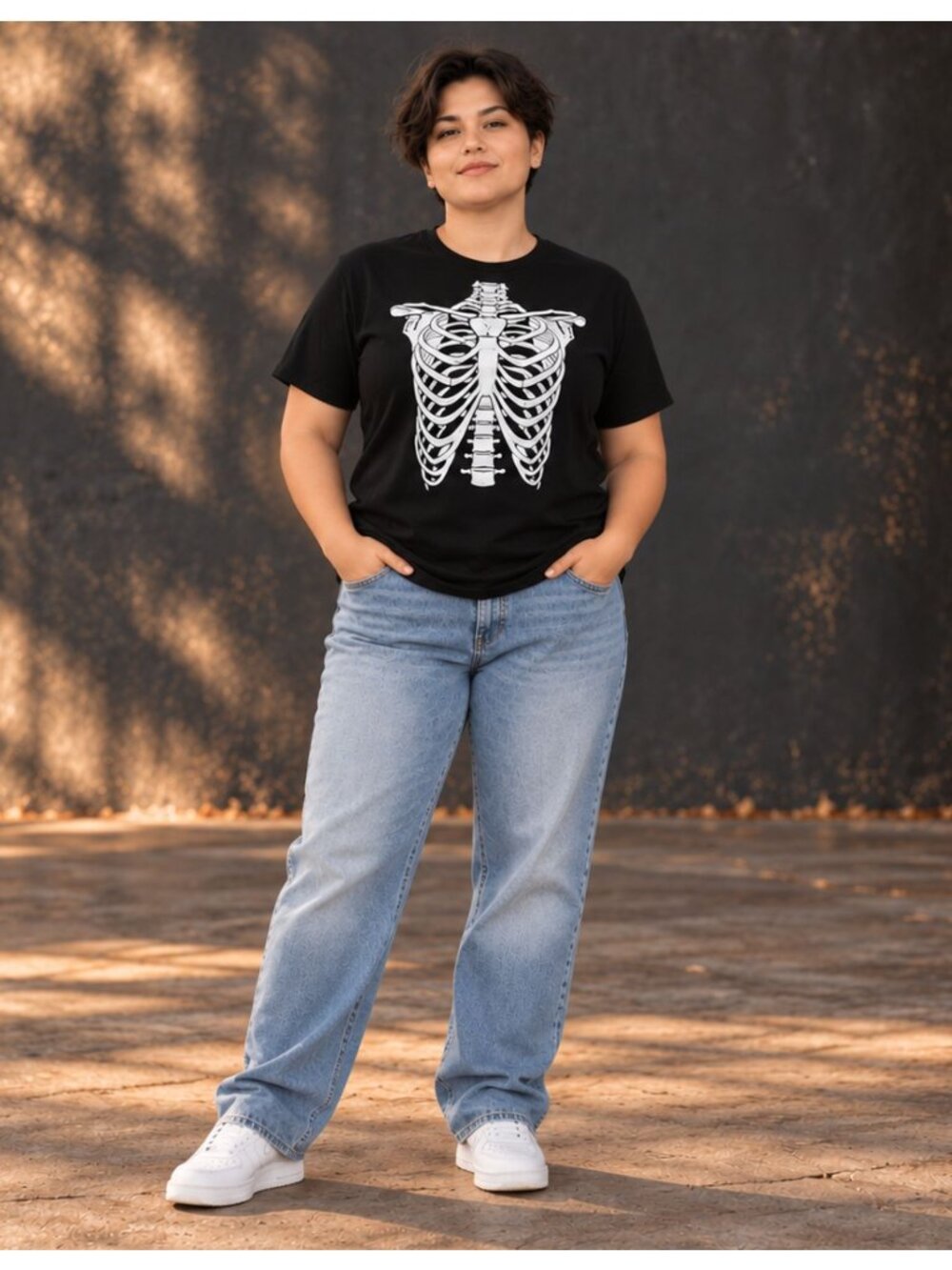Skeleton Ribcage Graphic Tee XL Halloween Black White Costume New Shirt